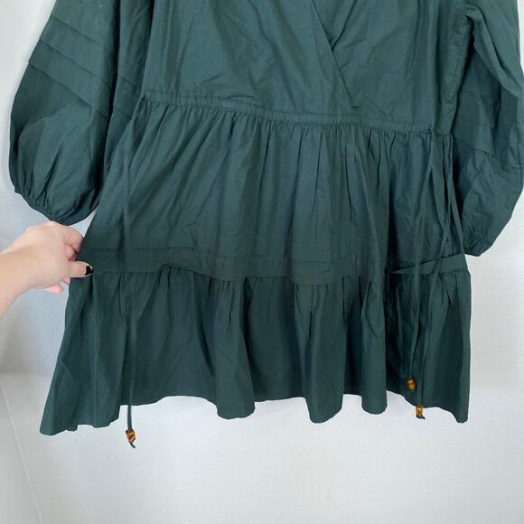 MADEWELL Petite Crinkle Poplin Wrap Mini Dress Dark Palm Green Size Small P PS - Picture 9 of 11